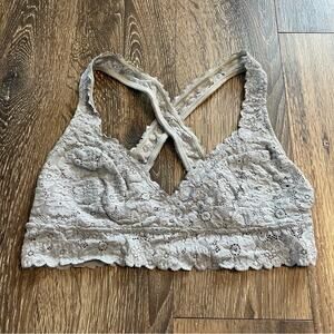 AERIE Gray Lace Bralette with Criss Cross Thick Straps Size M